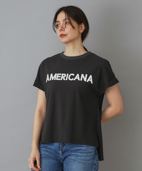 AMERICANA（アメリカーナ）の「Americana（アメリカーナ）【別注】 接触冷感 袖ロールアップ ロゴTシャツ（Tシャツ/カットソー・レディース・ブラック/ホワイト/ライトイエロー系・00）」の14枚目の写真