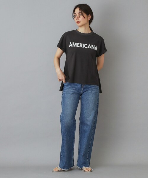 AMERICANA（アメリカーナ）の「Americana（アメリカーナ）【別注】 接触冷感 袖ロールアップ ロゴTシャツ（Tシャツ/カットソー・レディース・ブラック/ホワイト/ライトイエロー系・00）」の15枚目の写真