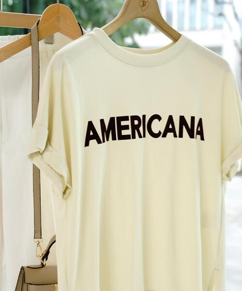 AMERICANA（アメリカーナ）の「Americana（アメリカーナ）【別注】 接触冷感 袖ロールアップ ロゴTシャツ（Tシャツ/カットソー・レディース・ブラック/ホワイト/ライトイエロー系・00）」の19枚目の写真