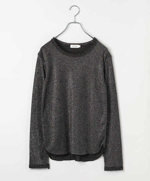 LEPSIM（レプシィム）の「《オフィスライン》チュール付きラメリブLS　647857（Tシャツ/カットソー・レディース・ブラック/グレー・FREE）」の2枚目の写真
