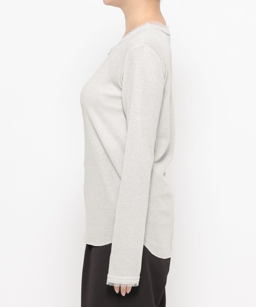 LEPSIM（レプシィム）の「《オフィスライン》チュール付きラメリブLS　647857（Tシャツ/カットソー・レディース・ブラック/グレー・FREE）」の10枚目の写真