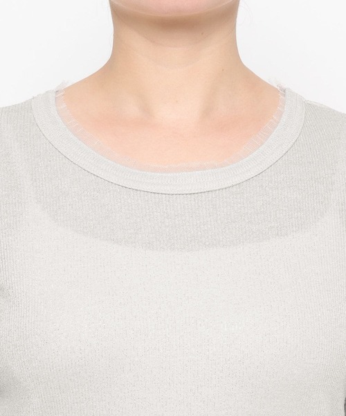 LEPSIM（レプシィム）の「《オフィスライン》チュール付きラメリブLS　647857（Tシャツ/カットソー・レディース・ブラック/グレー・FREE）」の3枚目の写真