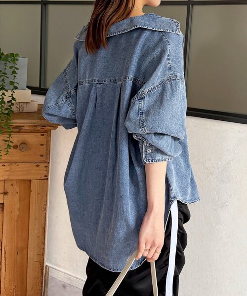 Thevon(ゼボン)の「両ポケ前後差デニムシャツ(シャツ/ブラウス・レディース・ネイビー/ブルー/ブラック・FREE)」の15枚目の写真