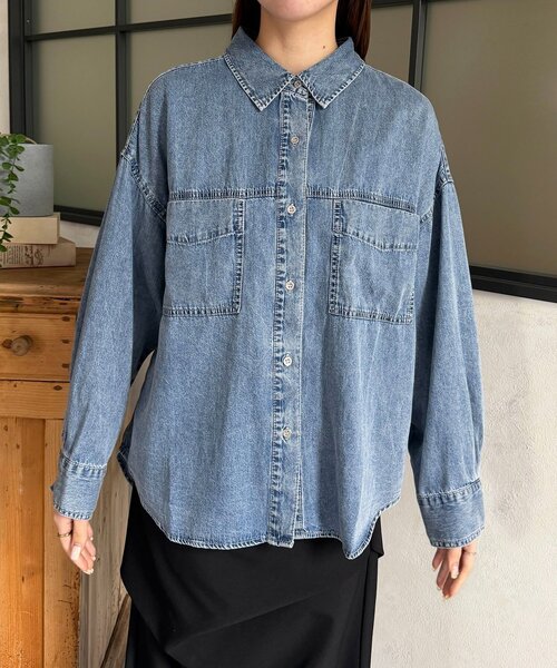 Thevon(ゼボン)の「両ポケ前後差デニムシャツ(シャツ/ブラウス・レディース・ネイビー/ブルー/ブラック・FREE)」の20枚目の写真