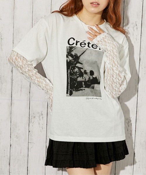 GORGE（ゴージ）の「《レースレイヤード》Tシャツ／カジュアル×ガーリー／春夏／全3色（Tシャツ/カットソー・レディース・レッド/オフホワイト/ブラック・F）」の2枚目の写真