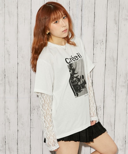 GORGE（ゴージ）の「《レースレイヤード》Tシャツ／カジュアル×ガーリー／春夏／全3色（Tシャツ/カットソー・レディース・レッド/オフホワイト/ブラック・F）」の5枚目の写真