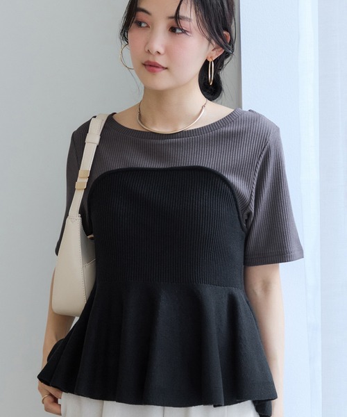 VIS(ビス)の「ペプラムサマーニットドッキングカットソー/イージーケア(Tシャツ/カットソー・レディース・ブラック/ベージュ/サックスブルー・FREE)」の2枚目の写真