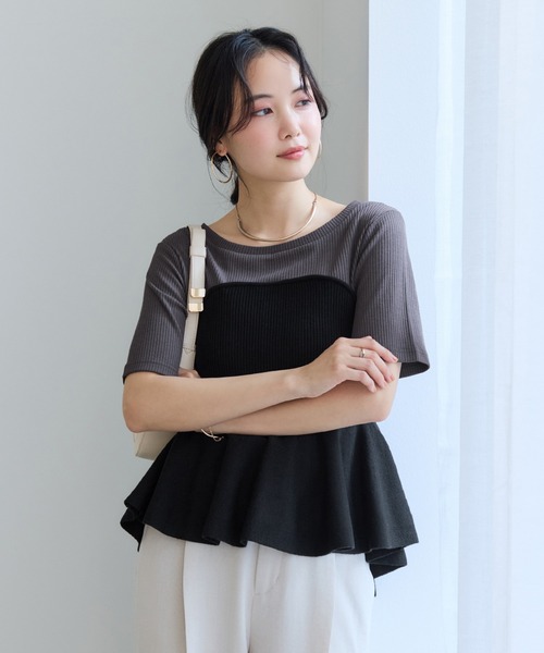 VIS(ビス)の「ペプラムサマーニットドッキングカットソー/イージーケア(Tシャツ/カットソー・レディース・ブラック/ベージュ/サックスブルー・FREE)」の5枚目の写真