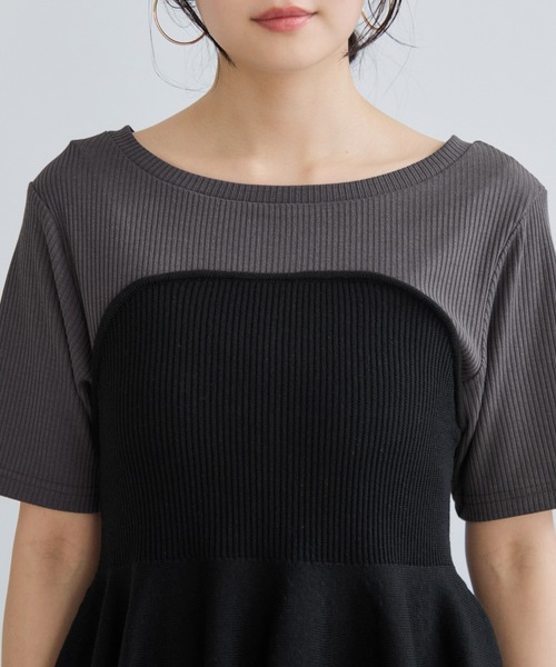 VIS(ビス)の「ペプラムサマーニットドッキングカットソー/イージーケア(Tシャツ/カットソー・レディース・ブラック/ベージュ/サックスブルー・FREE)」の6枚目の写真