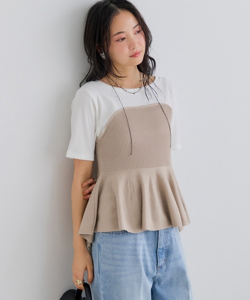 VIS(ビス)の「ペプラムサマーニットドッキングカットソー/イージーケア(Tシャツ/カットソー・レディース・ブラック/ベージュ/サックスブルー・FREE)」の11枚目の写真