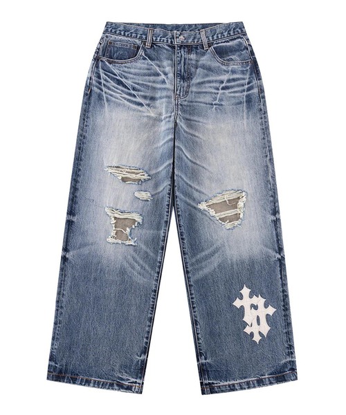 SUPPLIER(サプライヤー)の「SUPPLIER / サプライヤー Cross Leather Patch Baggy Denim(デニムパンツ・メンズ・ブルー/ブラック・LARGE/MEDIUM)」の2枚目の写真