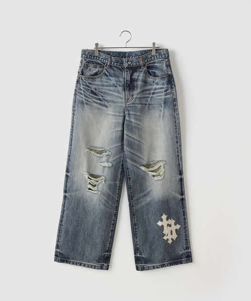 SUPPLIER(サプライヤー)の「SUPPLIER / サプライヤー Cross Leather Patch Baggy Denim(デニムパンツ・メンズ・ブルー/ブラック・LARGE/MEDIUM)」の6枚目の写真