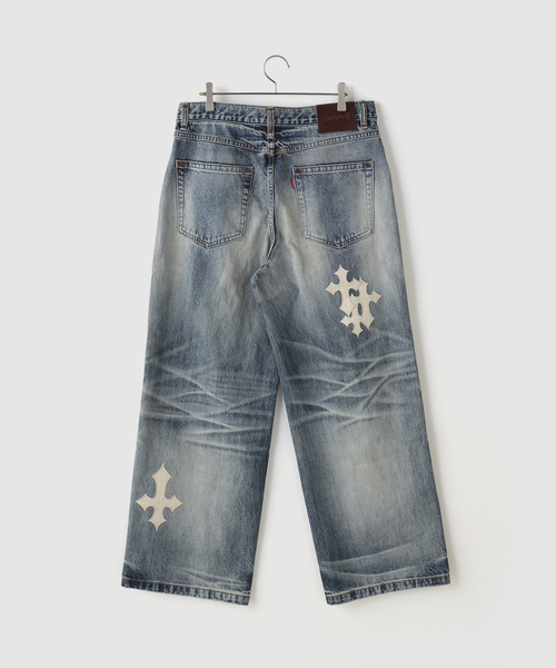 SUPPLIER(サプライヤー)の「SUPPLIER / サプライヤー Cross Leather Patch Baggy Denim(デニムパンツ・メンズ・ブルー/ブラック・LARGE/MEDIUM)」の7枚目の写真