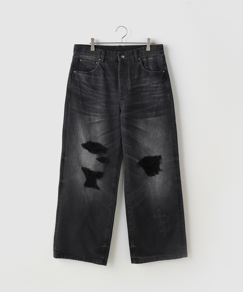 SUPPLIER(サプライヤー)の「SUPPLIER / サプライヤー Cross Leather Patch Baggy Denim(デニムパンツ・メンズ・ブルー/ブラック・LARGE/MEDIUM)」の3枚目の写真