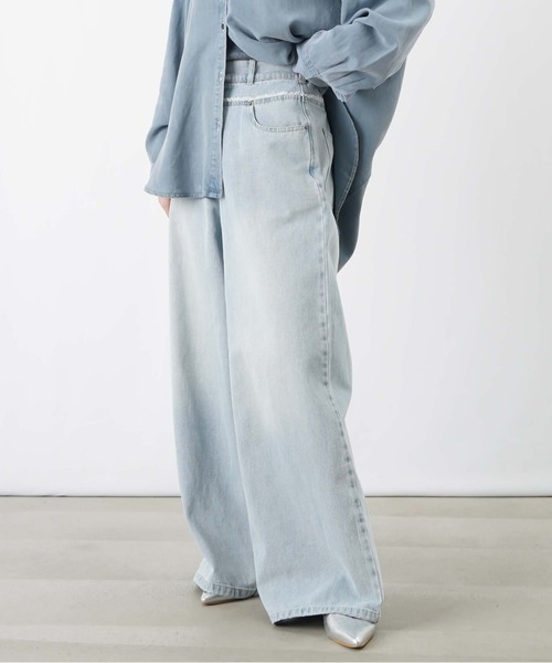 LUCA/LADY LUCK LUCA（ルカ/レディラックルカ）の「LC/LLL ツイルウエスト裁ち切りワイドパンツ/ワイドデニムパンツ（デニムパンツ・レディース・サックスブルー/ブルー・FREE）」の2枚目の写真