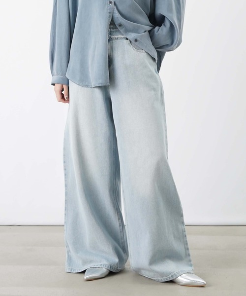 LUCA/LADY LUCK LUCA（ルカ/レディラックルカ）の「LC/LLL ツイルウエスト裁ち切りワイドパンツ/ワイドデニムパンツ（デニムパンツ・レディース・サックスブルー/ブルー・FREE）」の3枚目の写真