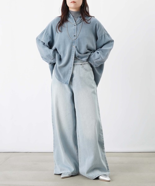 LUCA/LADY LUCK LUCA（ルカ/レディラックルカ）の「LC/LLL ツイルウエスト裁ち切りワイドパンツ/ワイドデニムパンツ（デニムパンツ・レディース・サックスブルー/ブルー・FREE）」の4枚目の写真