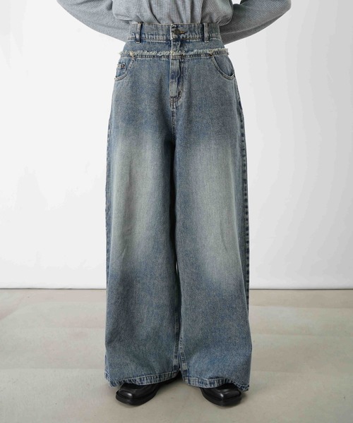 LUCA/LADY LUCK LUCA（ルカ/レディラックルカ）の「LC/LLL ツイルウエスト裁ち切りワイドパンツ/ワイドデニムパンツ（デニムパンツ・レディース・サックスブルー/ブルー・FREE）」の13枚目の写真