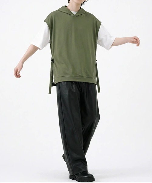 revertical(リバーティカル)の「サイドリボンデザイン フレンチスリーブフーディートップス(Tシャツ/カットソー・メンズ・ベージュ系/カーキ・LARGE/MEDIUM)」の12枚目の写真