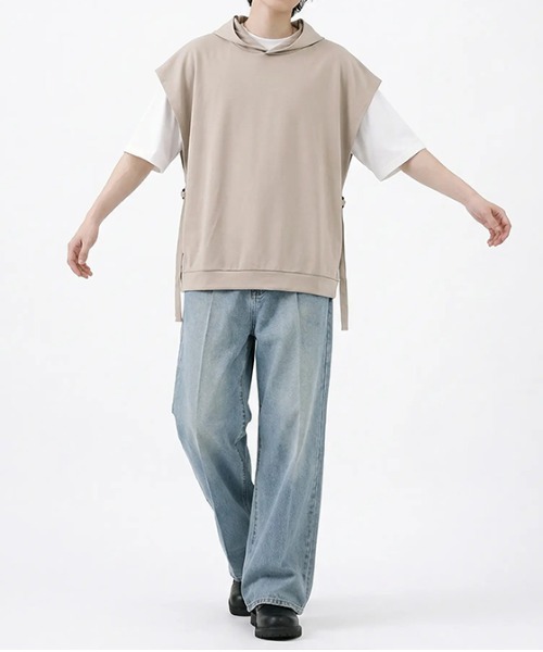 revertical(リバーティカル)の「サイドリボンデザイン フレンチスリーブフーディートップス(Tシャツ/カットソー・メンズ・ベージュ系/カーキ・LARGE/MEDIUM)」の7枚目の写真