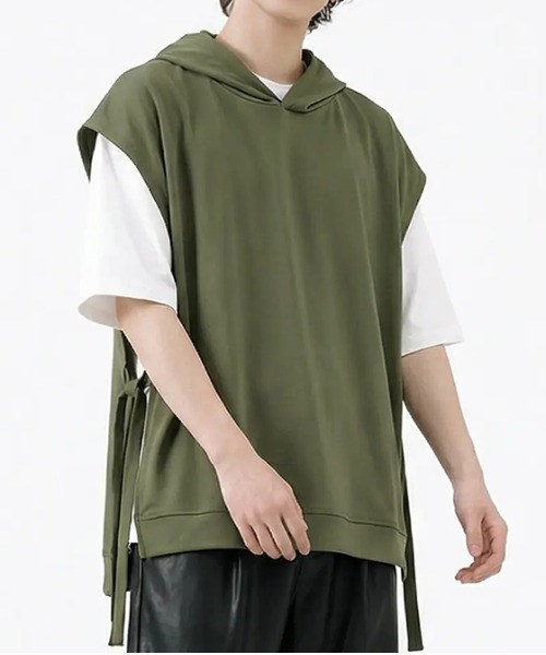 revertical(リバーティカル)の「サイドリボンデザイン フレンチスリーブフーディートップス(Tシャツ/カットソー・メンズ・ベージュ系/カーキ・LARGE/MEDIUM)」の8枚目の写真