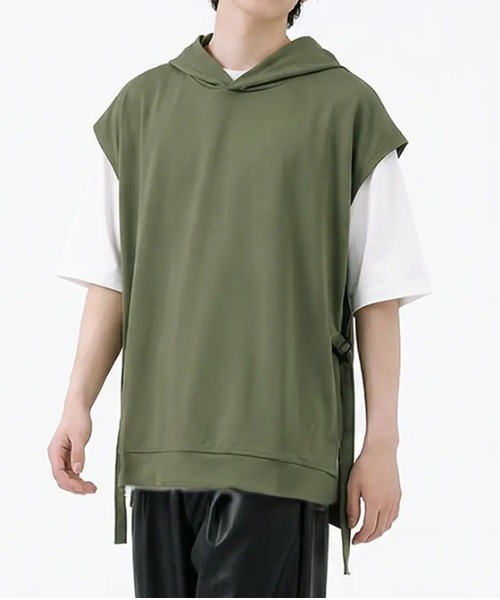 revertical(リバーティカル)の「サイドリボンデザイン フレンチスリーブフーディートップス(Tシャツ/カットソー・メンズ・ベージュ系/カーキ・LARGE/MEDIUM)」の9枚目の写真