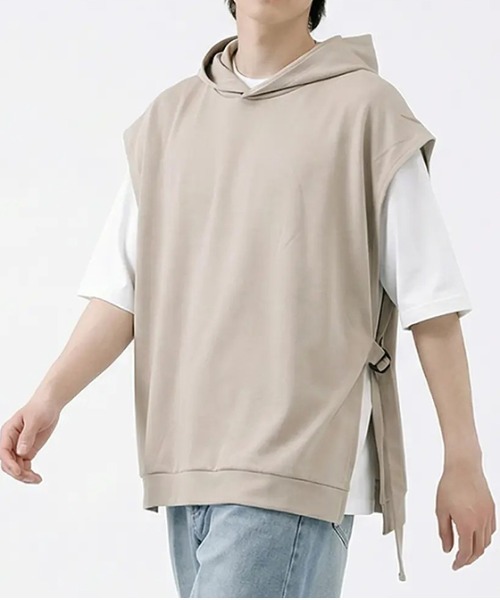 revertical(リバーティカル)の「サイドリボンデザイン フレンチスリーブフーディートップス(Tシャツ/カットソー・メンズ・ベージュ系/カーキ・LARGE/MEDIUM)」の3枚目の写真