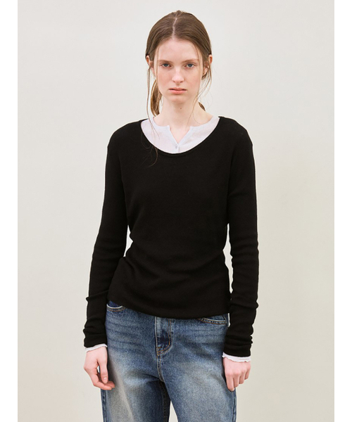 le（ル）の「merino wool scoop-neck knit (black)（ニット/セーター・レディース・その他・FREE）」の2枚目の写真
