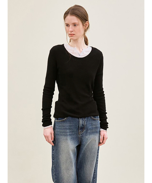 le（ル）の「merino wool scoop-neck knit (black)（ニット/セーター・レディース・その他・FREE）」の4枚目の写真