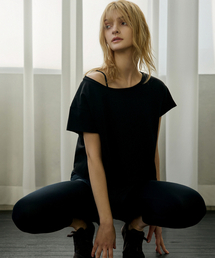 ワンショルダー ルーズフィット 半袖Tシャツ DEVI-T0145-ブラック