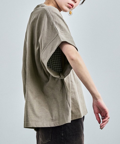 Fashion Letter(ファッションレター)の「接触冷感 スキッパーTシャツ(Tシャツ/カットソー・レディース・グレイッシュベージュ/ブラック/ホワイト/ミント・M)」の9枚目の写真