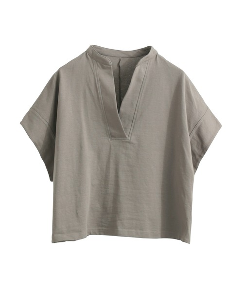 Fashion Letter(ファッションレター)の「接触冷感 スキッパーTシャツ(Tシャツ/カットソー・レディース・グレイッシュベージュ/ブラック/ホワイト/ミント・M)」の12枚目の写真