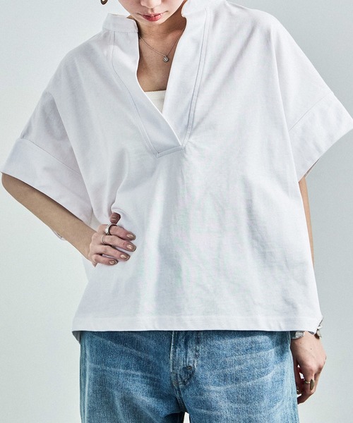 Fashion Letter(ファッションレター)の「接触冷感 スキッパーTシャツ(Tシャツ/カットソー・レディース・グレイッシュベージュ/ブラック/ホワイト/ミント・M)」の22枚目の写真