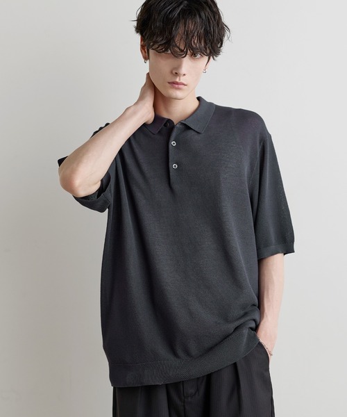 ASTRONOMY（アストロノミー）の「Buyer's Select / 【接触冷感 】14G 鹿の子編み ルーズサイズポロ（ポロシャツ・メンズ・ブラック/グレイッシュベージュ/チャコール・M/L）」の2枚目の写真