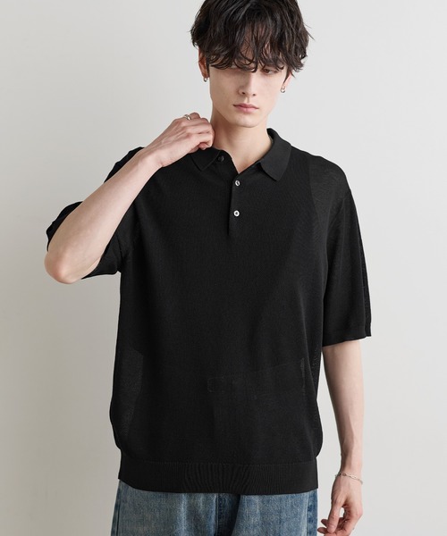 ASTRONOMY（アストロノミー）の「Buyer's Select / 【接触冷感 】14G 鹿の子編み ルーズサイズポロ（ポロシャツ・メンズ・ブラック/グレイッシュベージュ/チャコール・M/L）」の4枚目の写真