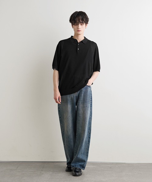 ASTRONOMY（アストロノミー）の「Buyer's Select / 【接触冷感 】14G 鹿の子編み ルーズサイズポロ（ポロシャツ・メンズ・ブラック/グレイッシュベージュ/チャコール・M/L）」の7枚目の写真
