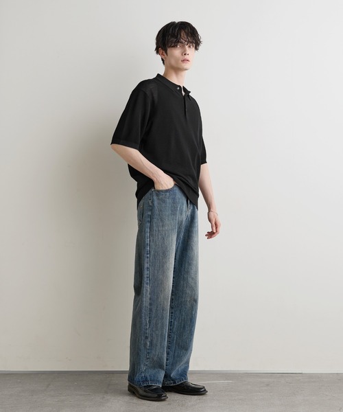ASTRONOMY（アストロノミー）の「Buyer's Select / 【接触冷感 】14G 鹿の子編み ルーズサイズポロ（ポロシャツ・メンズ・ブラック/グレイッシュベージュ/チャコール・M/L）」の9枚目の写真
