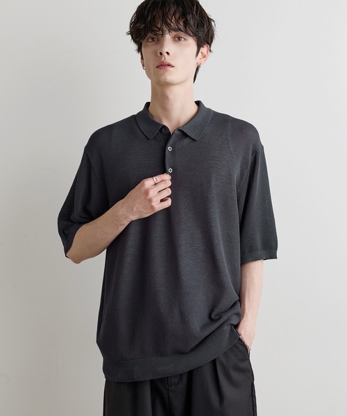 ASTRONOMY（アストロノミー）の「Buyer's Select / 【接触冷感 】14G 鹿の子編み ルーズサイズポロ（ポロシャツ・メンズ・ブラック/グレイッシュベージュ/チャコール・M/L）」の11枚目の写真