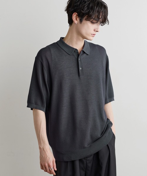 ASTRONOMY（アストロノミー）の「Buyer's Select / 【接触冷感 】14G 鹿の子編み ルーズサイズポロ（ポロシャツ・メンズ・ブラック/グレイッシュベージュ/チャコール・M/L）」の12枚目の写真