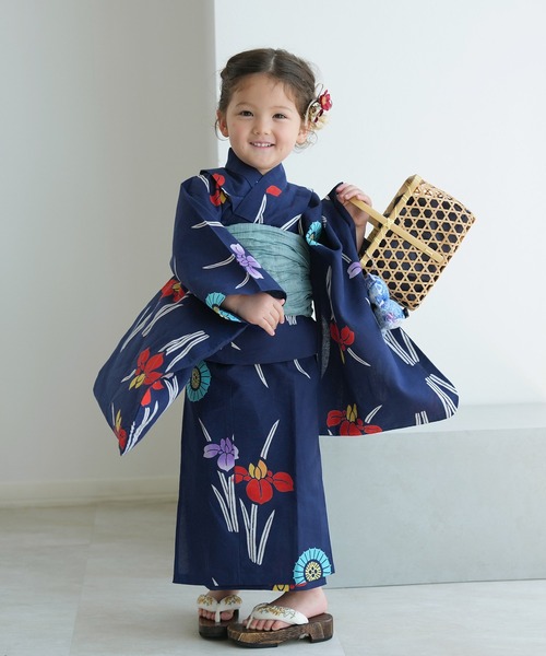 キッズ浴衣3点セット 女の子 utatane×注染工房 kids 日本製注染（浴衣