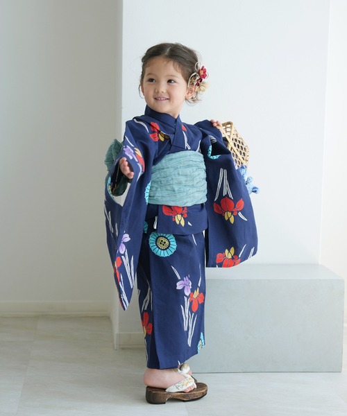 キッズ浴衣3点セット 女の子 utatane×注染工房 kids 日本製注染（浴衣