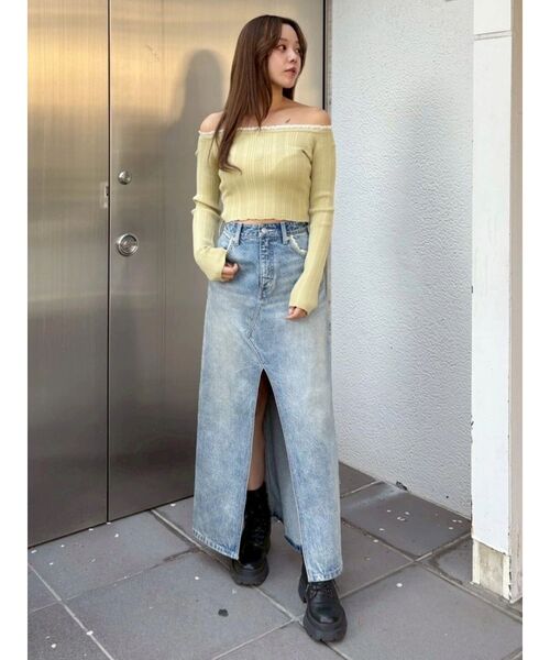 EVRIS（エヴリス）の「レーストリミングオフショルニットトップス 春服（ニット/セーター・レディース・ブラック/ホワイト/イエロー・FREE）」の17枚目の写真