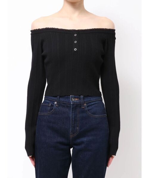 EVRIS（エヴリス）の「レーストリミングオフショルニットトップス 春服（ニット/セーター・レディース・ブラック/ホワイト/イエロー・FREE）」の19枚目の写真