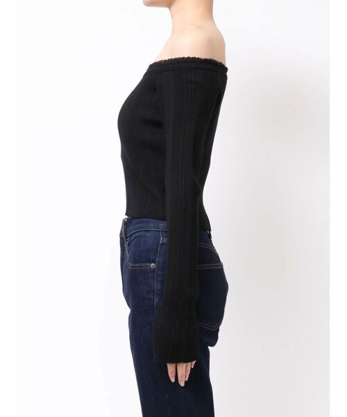 EVRIS（エヴリス）の「レーストリミングオフショルニットトップス 春服（ニット/セーター・レディース・ブラック/ホワイト/イエロー・FREE）」の20枚目の写真