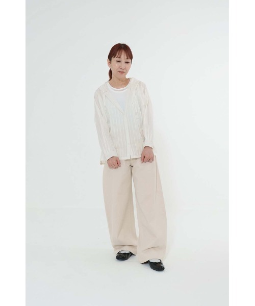 HEART MARKET（ハートマーケット）の「ふわ軽コットンドビーストライプフードシャツ（シャツ/ブラウス・レディース・ブラック/ホワイト・FREE）」の3枚目の写真