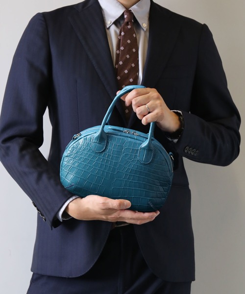 sankyo shokai（サンキョウショウカイ）の「ナイルクロコダイル ミニボストン型2WAYバッグ（ハンドバッグ・レディース・ブルー/ウッド/ブラック・FREE）」の7枚目の写真