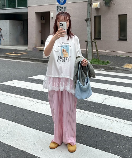 PILIT（ピリット）の「裾レースドッキングTee（Tシャツ/カットソー・レディース・オフホワイト/イエロー・MEDIUM）」の9枚目の写真
