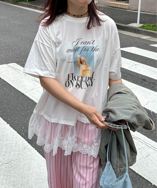 PILIT（ピリット）の「裾レースドッキングTee（Tシャツ/カットソー・レディース・オフホワイト/イエロー・MEDIUM）」の3枚目の写真