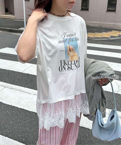 PILIT（ピリット）の「裾レースドッキングTee（Tシャツ/カットソー・レディース・オフホワイト/イエロー・MEDIUM）」の4枚目の写真