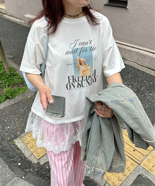 PILIT（ピリット）の「裾レースドッキングTee（Tシャツ/カットソー・レディース・オフホワイト/イエロー・MEDIUM）」の5枚目の写真